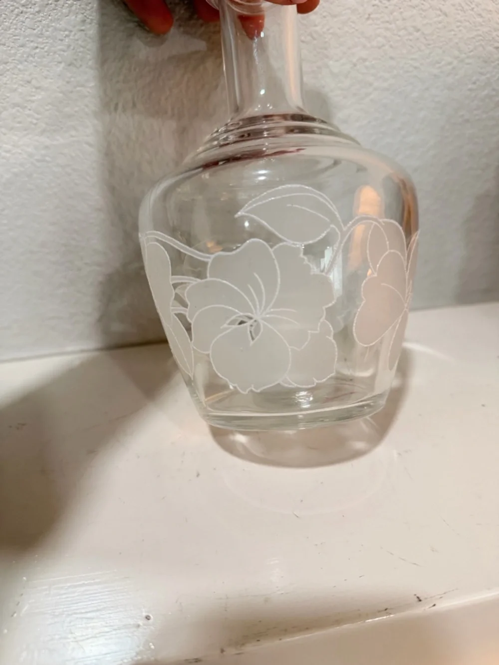 Vintage Etched Glass Vase Floral Clear Bud Vase Minimalist Decor